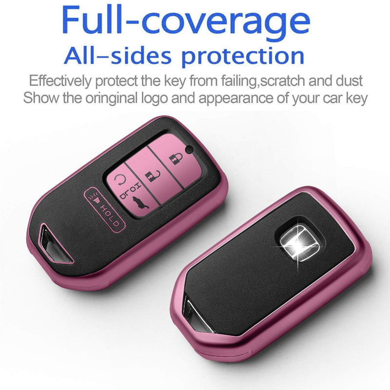 [Australia - AusPower] - Sindeda for Honda key fob cover with leather keychain,Soft TPU Full key Shell Protection,key fob case compatible Honda Accord Civic CRV Pilot Odyssey Passport Smart Remote Key，Key Fob Shell Pink 