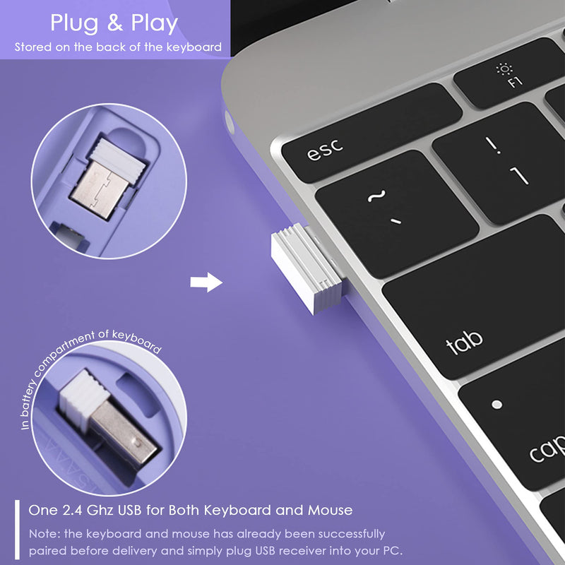 [Australia - AusPower] - Wireless Keyboard and Mouse Combo, Superbcco Cordless Computer Keyboard with Number Keypad, 2.4Ghz USB Receiver, Ultra Slim, Energy Saving, 3-Level DPI for Laptop/Computer/PC/Desktop (Lavender Purple) Lavender Purple 