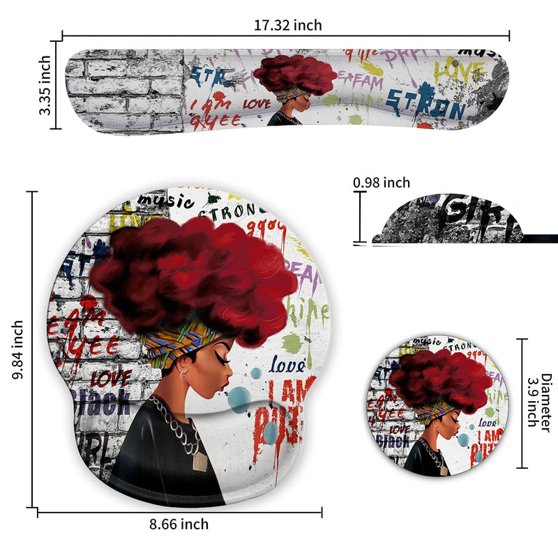 [Australia - AusPower] - Ergonomic Mouse Pad Wrist Support Gel and Keyboard Wrist Rest Set for Laptop, Mac, Gaming and Office, Durable, Comfortable and Pain Relief + Coaster, African Black Woman Graffiti Girls 