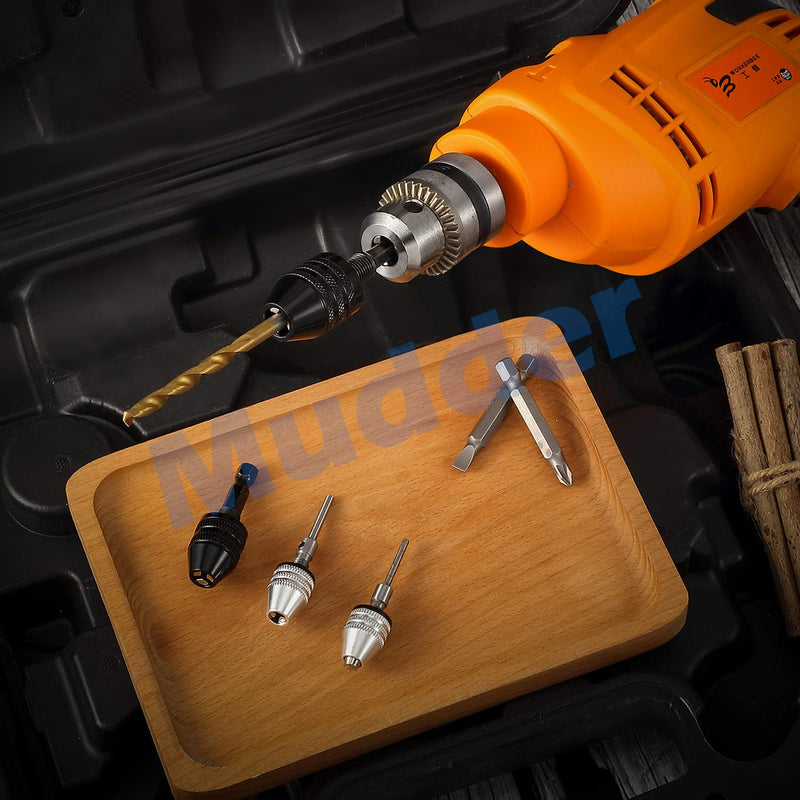 [Australia - AusPower] - 4 Pieces Keyless Drill Chuck, 1/4, 1/8, 1/16 Inch Hex and Round Shanks Small Drill Chuck Change Adapter 