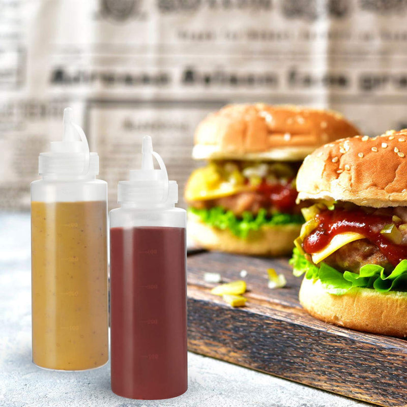 [Australia - AusPower] - 8 Pack Condiment Squeeze Bottles, OAMCEG 16 OZ Durable Plastic Squeeze Squirt Bottle with Discrete Measurements, for Ketchup, BBQ, Sauces, Syrup, Condiments, Dressings, Arts and Crafts - BPA Free 16oz 