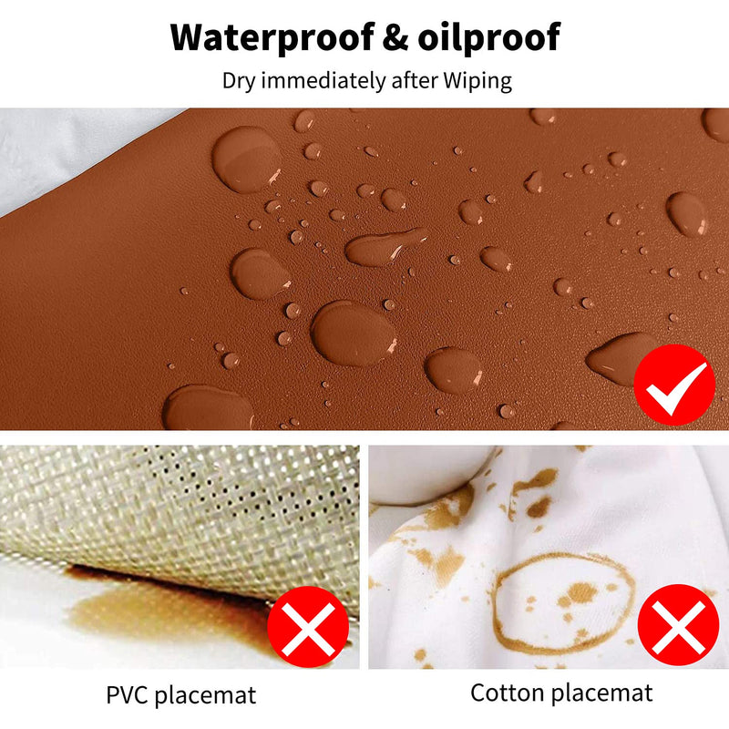 [Australia - AusPower] - Faux Leather Placemats and Coasters Set, Round Leather for Dinner Table Mats Heat Resistant Non-Slip Washable Insulation Coffee Mats Kitchen Place Mats Nordic Style (Brown, 2 Placemats+2 Coasters) Placemats Set of 2 and 2 Coaster Brown 