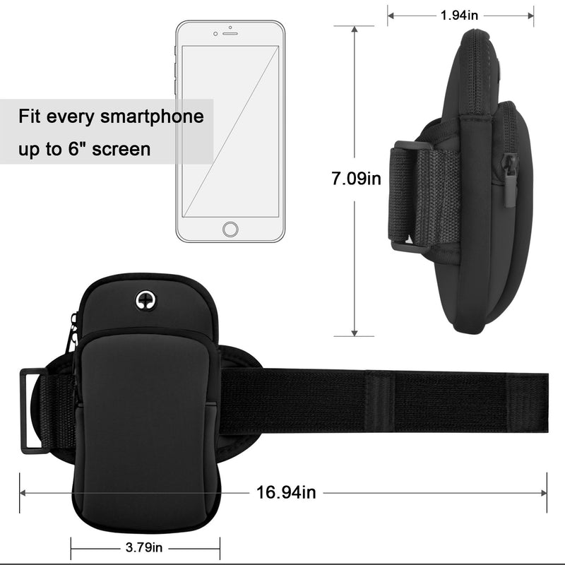 [Australia - AusPower] - LEAPTECH 4344269970 Sports Armband, Multifunctional Pockets Exercise Workout Running Waterproof Arm Bag with Earphone Hole for iPhone Xs Max/XR/XS/8/Plus/7 6S/Samsung Galaxy Note 9/S9/Plus (Black) 
