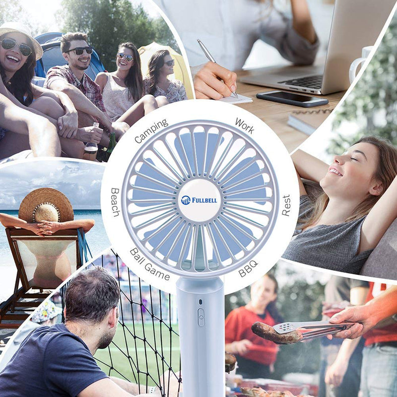 [Australia - AusPower] - Handheld Fan, Mini Portable USB Rechargeable Desktop Fan with Phone Holder Design Electric Fan with 3 Speeds for Traveling, Music Festival, Preventing from Heat Stroke Blue 