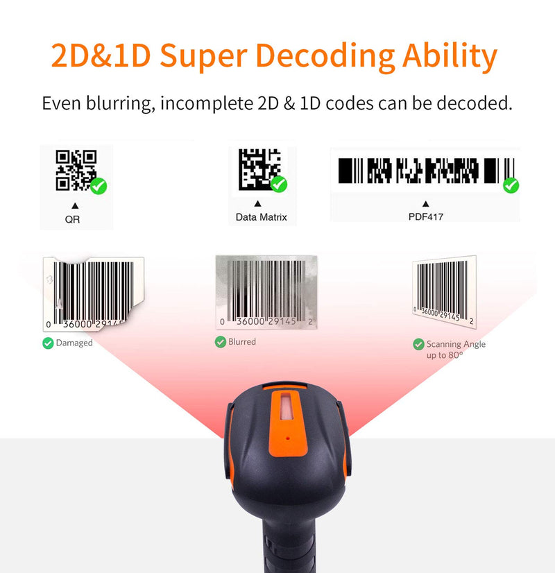 [Australia - AusPower] - Symcode Bluetooth 2D QR Barcode Scanner with Stand,Industrial Dustproof and Waterproof 3 in 1 Compatible with Bluetooth & 2.4GHz Wireless & Wired Connection with Vibration Alert 