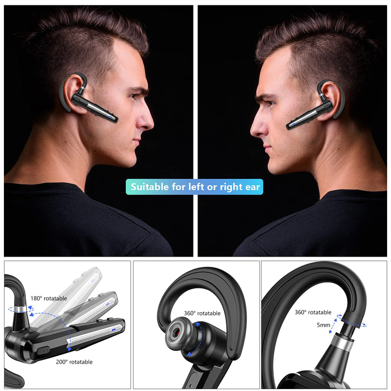 [Australia - AusPower] - Bluetooth Headset V5.0, TIANLI Bluetooth Earpiece for Cell Phone with Dual CVC8.0 Noise Canceling Microphones Hands-Free Trucker Bluetooth Headphone for Driving/Business/Office, Black 