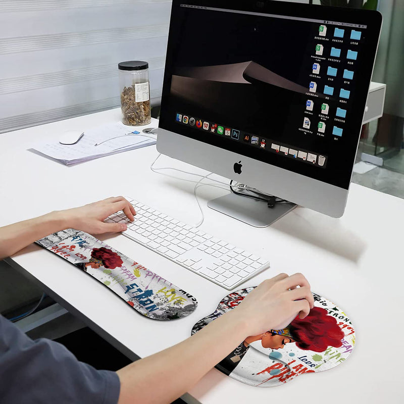 [Australia - AusPower] - Ergonomic Mouse Pad Wrist Support Gel and Keyboard Wrist Rest Set for Laptop, Mac, Gaming and Office, Durable, Comfortable and Pain Relief + Coaster, African Black Woman Graffiti Girls 