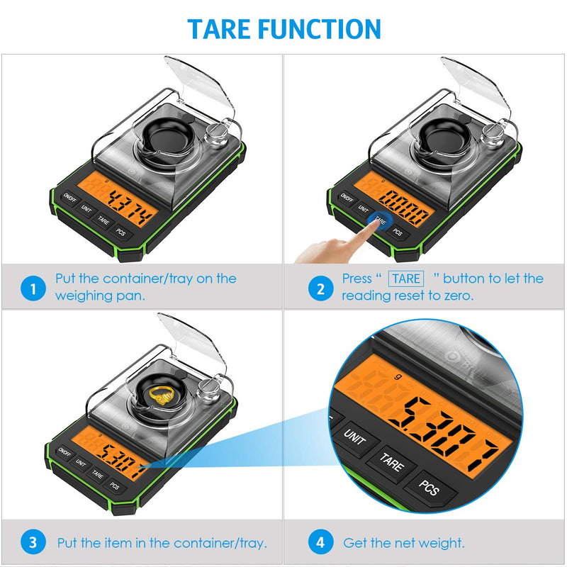 [Australia - AusPower] - Digital Milligram Scale, 50g Portable Mini Scale, 0.001g Precise Graduation, Professional Pocket Scale with 50g Calibration Weights Tweezers (Batteries Included) Green 