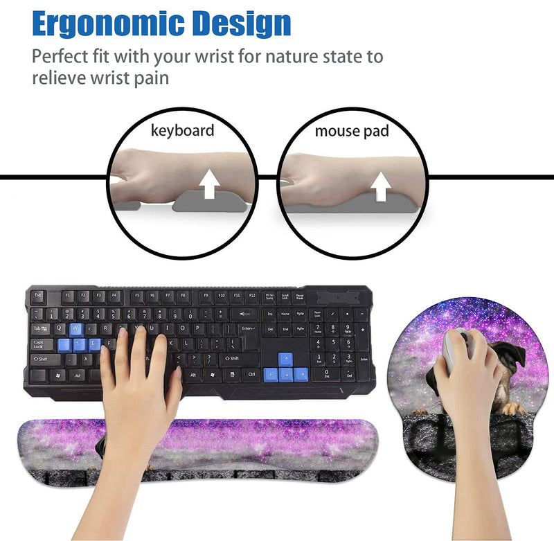 [Australia - AusPower] - Keyboard Wrist Rest and Mouse Pad Wrist Support Set with Coasters, Non-Slip PU Base Ergonomic Gaming Mousepad for Home Office Working Studying Easy Typing & Pain Relief - Cute Pug 