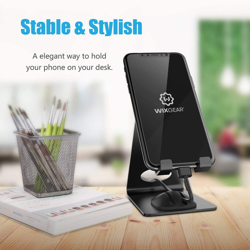 [Australia - AusPower] - Phone Stand, WixGear Premium Phone Holder for iPhones, Android Smartphones & Mini Tablets –Sturdy Metal Phone Stand for Desk with Smart Cord Holder System 