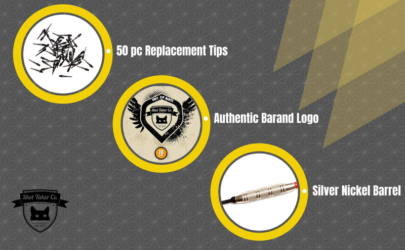 [Australia - AusPower] - SHOT TAKER CO. EST. 2017 Soft Tip Darts Set |12 pc Bar Darts | 50 Extra Black 2BA Tips | 3 of Each Color| Fun Darts for 4 Players on Electronic/Plastic Dartboard STC10406-16g-Nickel Silver Barrel 