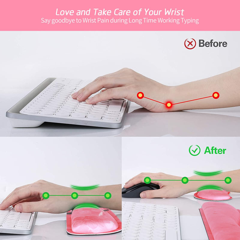 [Australia - AusPower] - Mouse & Keyboard Wrist Rest, Pink Memory Foam Wrist Rest Keyboard Mouse Support Set with Nonslip Rubber Base and Ergonomic Design Computer Wrist Rest for Computer, Laptop, Home & Office 