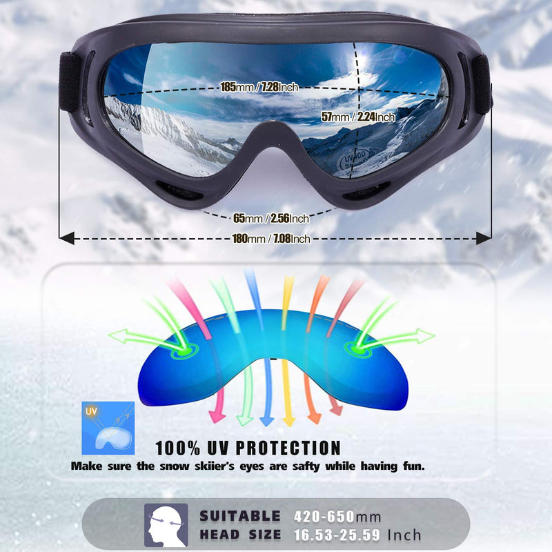 [Australia - AusPower] - MAMBAOUT 2-Pack Snow Ski Goggles, Snowboard Goggles for Men, Women, Youth, Kids, Boys or Girls 01.multicolor Lenses × 2 