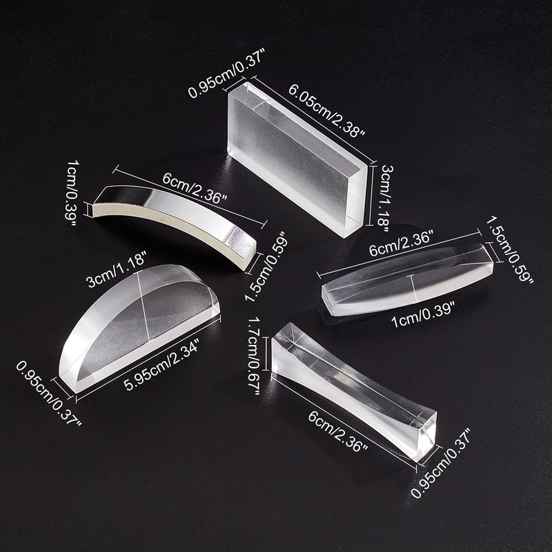 [Australia - AusPower] - AHANDMAKER 5 Pcs Physical Optical Experiment Set, Acrylic Lens and Prism All Faces Fully Polished for Lab Supplies Physics Teaching (Double Concave, Double Convex, Rectangle, Semicircle) 