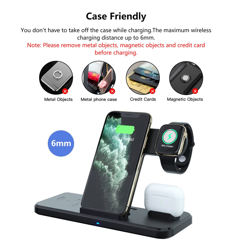 [Australia - AusPower] - Portable Wireless Charger with 18W USB C Adapter, 4 in 1 Fast Charge Wireless Charger Station for Watch 6/5/4/3/2/1 AirPods, 15W Wireless Charger Stand for iPhone 13 12 Mini Pro MAX 11 Pro XS XR 