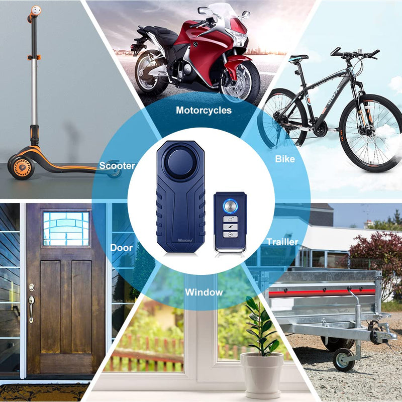 [Australia - AusPower] - Wsdcam Bike Alarm with Remote 2 Pack, 113dB Wireless Anti-Theft Vibration Motorcycle Bicycle Alarm Vehicle Security Alarm System (Blue) Blue 