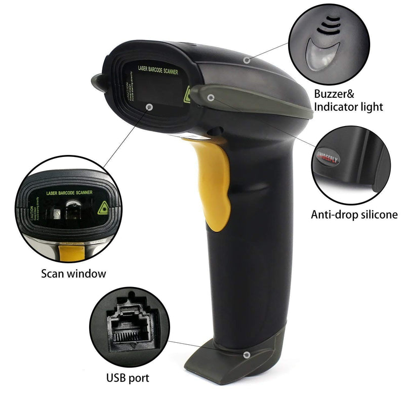 [Australia - AusPower] - 1D Wired Bar Code Scanners Readers for Computers, UNIDEEPLY USB Cable Laser Barcode Handheld, Hand Scanning Label UPC EAN Reader Gun Retails for Supermarket, Convenience Store, Warehouse, Black 