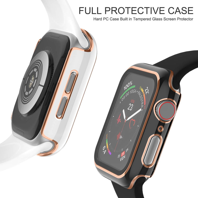 [Australia - AusPower] - Recoppa 2 Pack Compatible Apple Watch Case 44mm with Tempered Glass Screen Protector, Rose Gold Edge Full Coverage Hard PC Cover Protective Case for iWatch Series SE/6/5/4(Black/White Bumper) Rose Gold Edge(Black/White Bumper) 