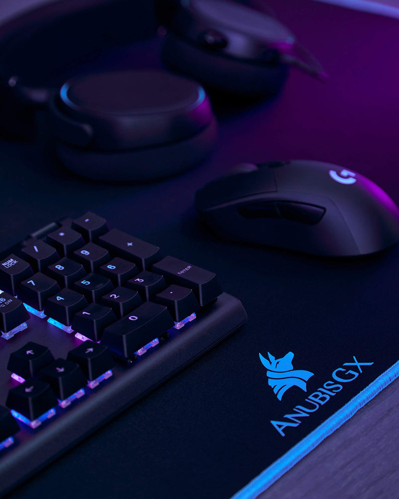 [Australia - AusPower] - AnubisGX (68 Color/Size Options) Gaming Mouse Pad (Extended: 36x12), White Pad with Light Blue Stitching. Best Premium Waterproof Non RGB Computer Gaming XL Desk Pad Mat, Large Non-Slip Gamer Mousepad Extended (36 x 12) White/Lightblue 
