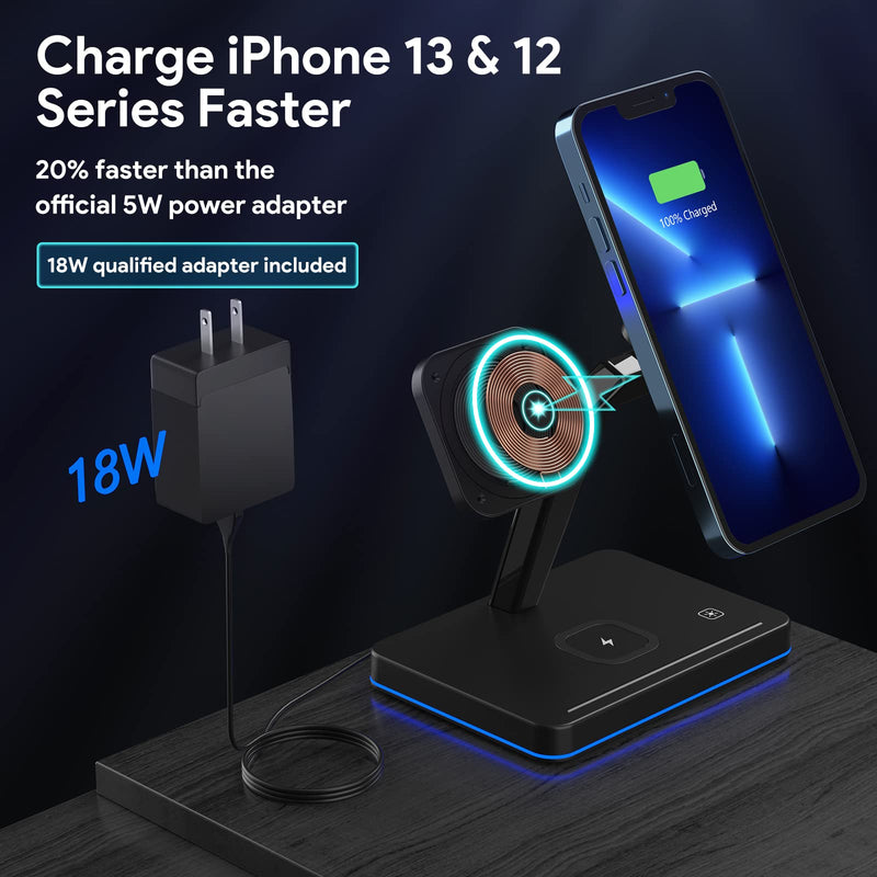 [Australia - AusPower] - Wireless Charger for MagSafe, 3 in 1 Magnetic Wireless Charging Stand for iPhone 13 Pro Max/13 Pro/13/13 Mini, 12 Pro Max/12 Pro/12/12 Mini, iWatch 6/SE/5/4/3/2, Airpods 3/2/Pro 