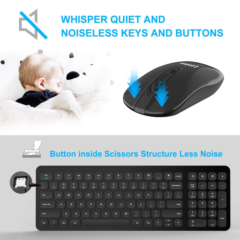 [Australia - AusPower] - LeadsaiL Wireless Keyboard and Mouse, Wireless Mouse and Keyboard Combo, Cordless USB Computer Keyboard and Mouse Set, Ergonomic, Silent, Compact Slim for Windows Laptop, Apple, iMac, Desktop, PC Black-Square Cap 
