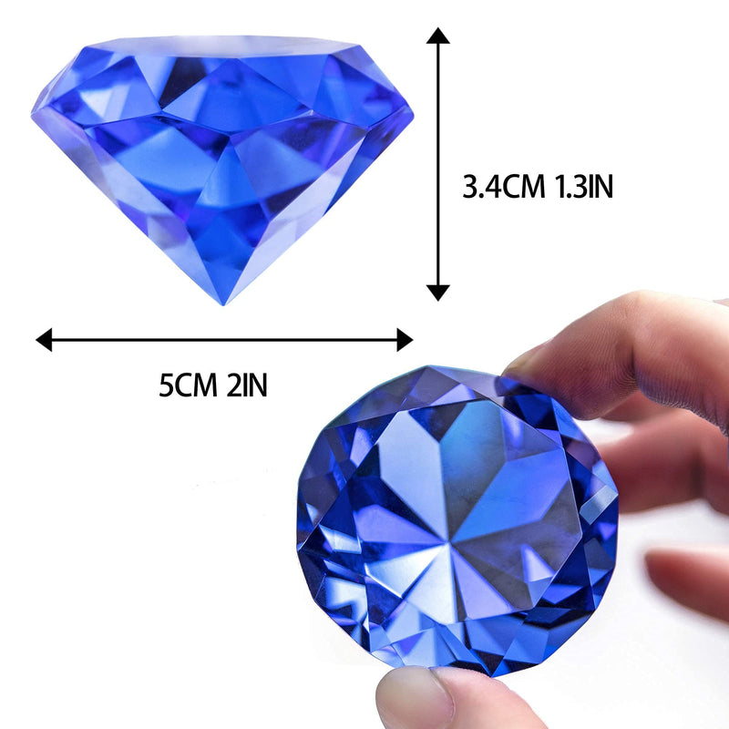 [Australia - AusPower] - Pack of 6 Blue Crystal Diamond Glass Jewels Home Decor, Wedding Table Decoration, Glass Paperweight 50mm (2in) 6pcs-Blue (50mm/2in) 