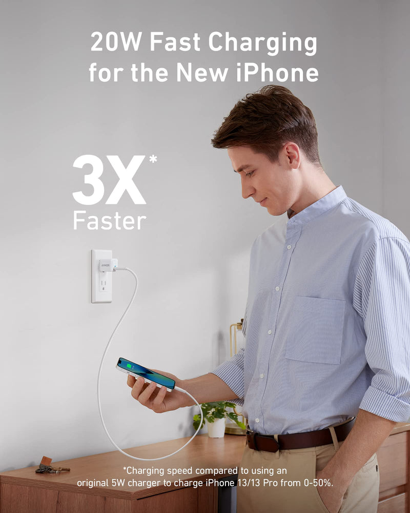 [Australia - AusPower] - Anker USB C Charger 20W, 511 Charger ( Nano ), PIQ 3.0 Durable Compact Fast Charger, Anker Nano for iPhone 13/13 Mini/13 Pro/13 Pro Max/12, Galaxy, Pixel 4/3, iPad/ iPad mini (Cable Not Included) White 