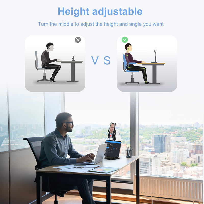 [Australia - AusPower] - Cell Phone Stand for Desk Ubephant Adjustable Desktop Phone Holder, 360° Swivel Bracket Telescopic Stand Adjustable Height fit on Tablet, Cell Phone, 3 Different Angle for Tablet, Easy Installation Black 