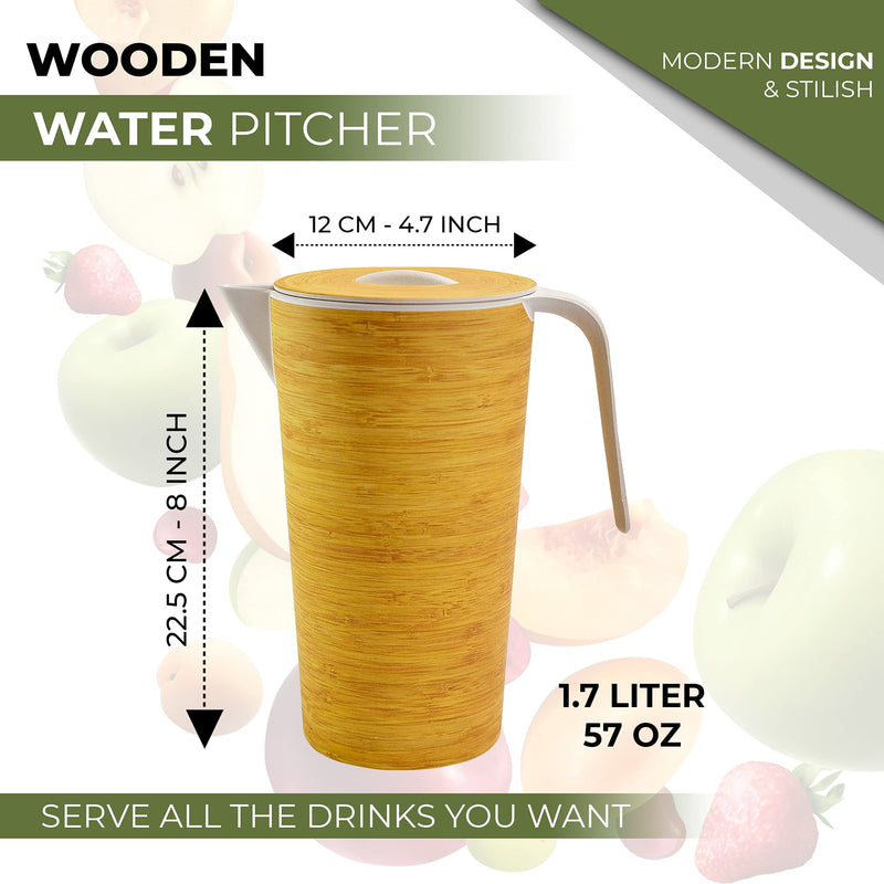 [Australia - AusPower] - Earth's Dreams Wooden Water Pitcher with Lid - Bedside Water Carafe for Cold & Hot Liquids - Bamboo Fiber Material, Environment- Friendly - Perfect Serving Pitcher for Home & Office - 57 Oz Bamboo Pitcher 