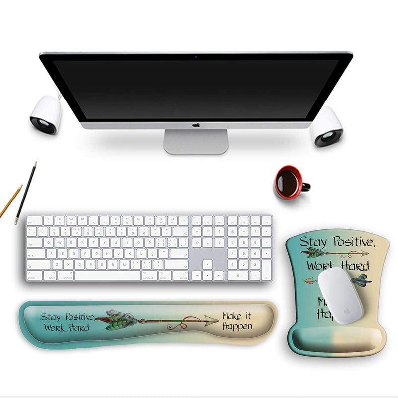 [Australia - AusPower] - ITNRSIIET Upgraded Ergonomic Keyboard Wrist Rest and Mouse Wrist Rest Pad Set, Stay Positive Work Hard and Make It Happen Arrow Print Inspirational Quote. Easy Typing and Wrist Pain Relief A-inspirational Quote 