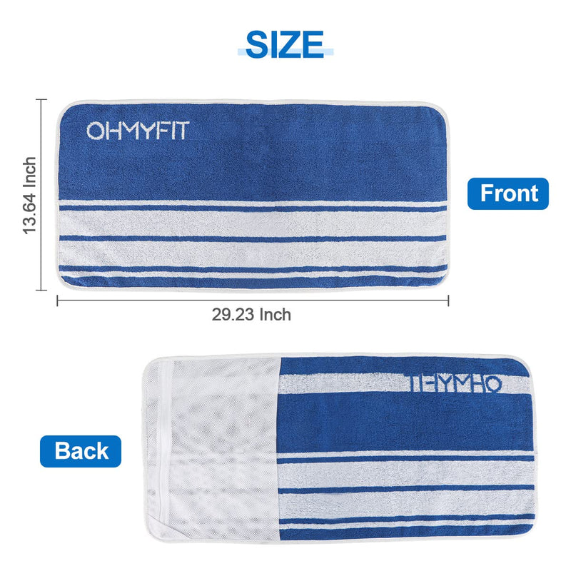 [Australia - AusPower] - OHMY FIT Smart Fitness Towel with Zippered Pocket, Premium Quality 100% Pakistan Cotton - Lightweight and Super Absorbent for Sports, Workout, Fitness, Gym, Yoga, and Running (Blue) Blue 