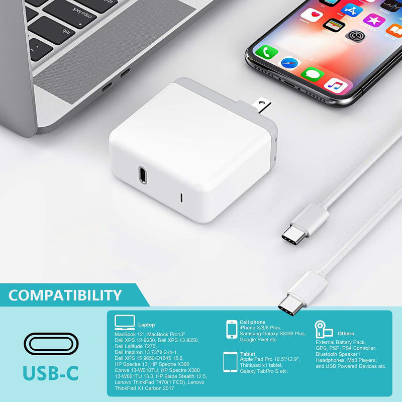 [Australia - AusPower] - Replacement Mac Book Pro Charger, 61W USB C Charger Power Adapter for MacBook Pro 13 Inch/12 Inch,for MacBook,Included USB-C to USB-C Charge Cable (6.6ft/2m) 