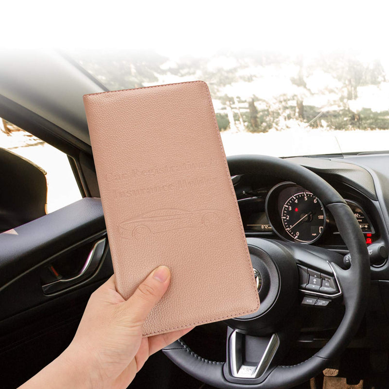 [Australia - AusPower] - Car Registration and Insurance Holder, Vehicle Glove Box Car Organizer Men Women Wallet Accessories Case with Magnetic Shut for Cards, Essential Document, Driver License by Cacturism, Rose Gold 