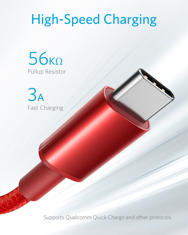 [Australia - AusPower] - USB Type C Cable, Anker [2-Pack 6 Foot] Premium Nylon USB-C to USB-A Fast Charging Type C Cable, for Samsung Galaxy S10 / S9 / S8 / Note 8, LG V20 / G5 / G6 and More(Red) 6 Feet Red 2 