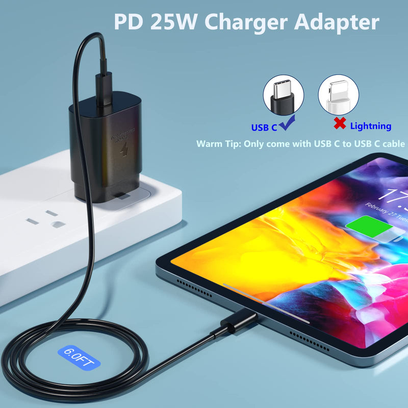[Australia - AusPower] - USB C Charger, 25W Super Fast Charger and Type-C Charger Cable(6ftx2+1.5ft) for Samsung Galaxy S22/S22+/S22Ultra/S21/S21Ultra/S21+/S20/Note20/10/10+/Z Fold/Flip, iPad Pro 12.9/11/iPad Mini 6(Black) Black 