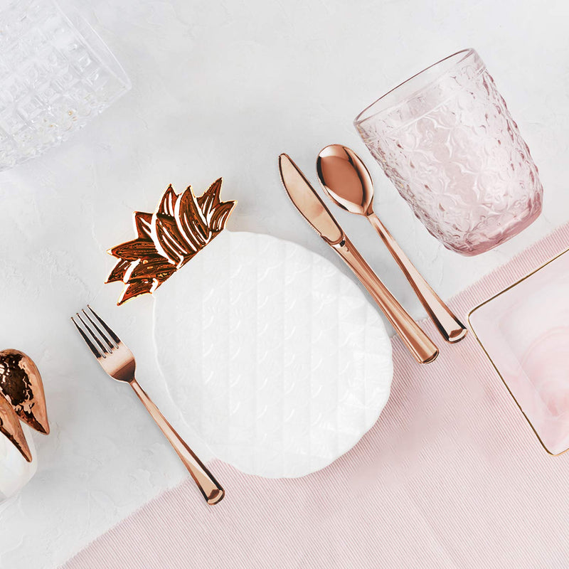 [Australia - AusPower] - Rose Gold Plastic Silverware Party Utensils Set – Heavy Duty Plastic Disposable Cutlery (30 Spoons, 30 Forks & 30 Knives) Ideal for Rose Gold-Themed Elegant Parties, Birthdays & Luxury Weddings 