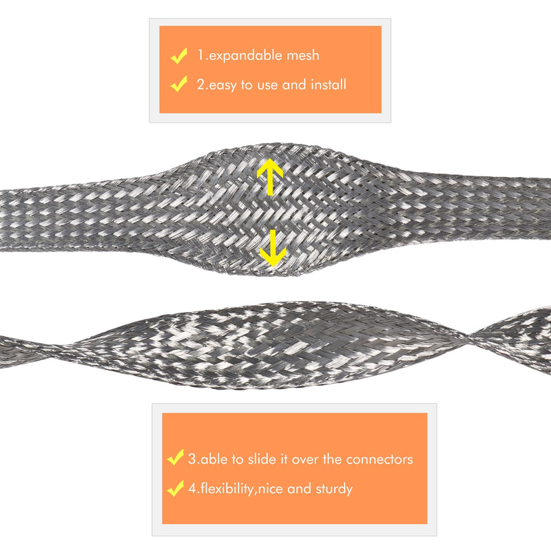 [Australia - AusPower] - FOURUB Expandable Mesh Braided Wires Grounding Straps Shielding Audio Cables emf/rfi Interference,Tinned Copper Braided Sleeves for Cover Wire (1/2"-12FT) 