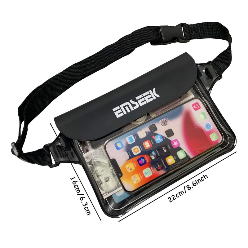 [Australia - AusPower] - EMSEEK Waterproof Waist Pouch Fanny Pack Screen Touchable Waterproof Waist Bag with Waist Strap Keep Your Wallet Kindle Phone Key And Valuables Dry Perfect for Swimming Snorkeling Surfing Black 