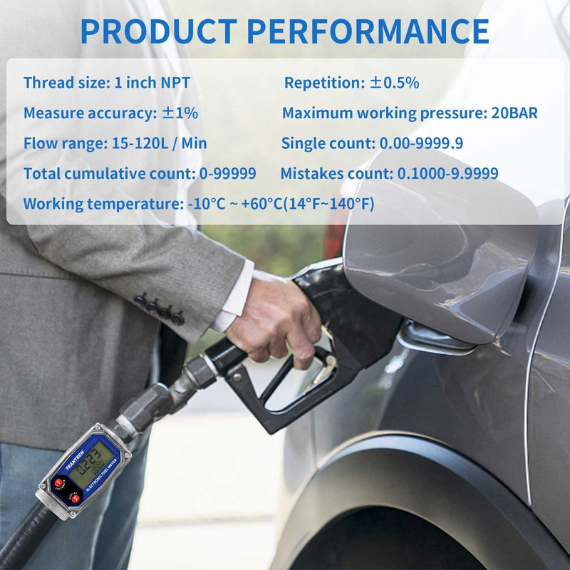 [Australia - AusPower] - Digital Turbine Flow Meter Digital LCD Display with NPT Counter Gas Oil Fuel Flowmeter for Measure Diesel Kerosene Gasoline (1 Inch) 