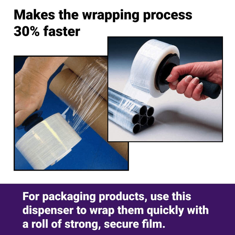 [Australia - AusPower] - IDL Packaging W-731 Stretch Wrap Dispenser for Mini Film Rolls of 3” Core Size – Lightweight Handle for Shrink Wrap Film with Comfortable Grip – One-Hand Durable Plastic Film Dispenser 