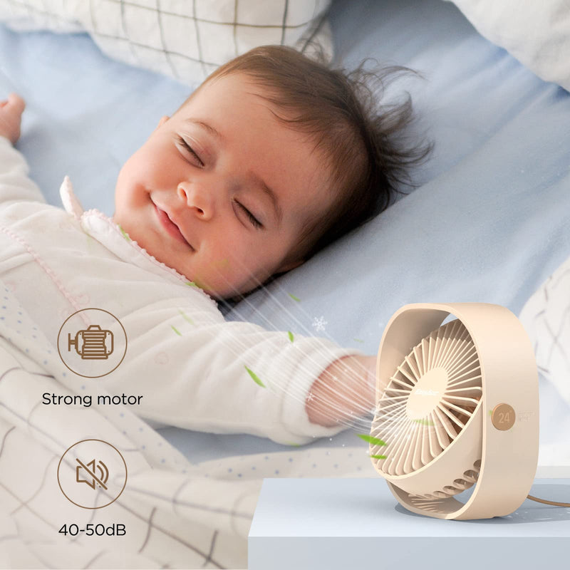 [Australia - AusPower] - EasyAcc USB Desk Fan, 3 Speeds USB Fan [Lower Noise USB Powered ONLY&Powerful Desk Fan] USB Portable Powered Fan, 360°Rotatable Personal Desktop Table Fan Travel Fan for Desk Home Bedroom Office Champagne 