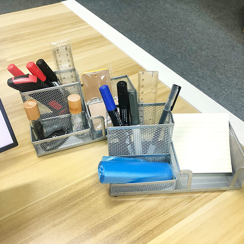 [Australia - AusPower] - VANRA Metal Mesh Desk Organizer Office Supply Caddy Pen Holder Pencil Cup Desktop Supply Organizer 3 Compartments (2 Silver) 2 Silver 
