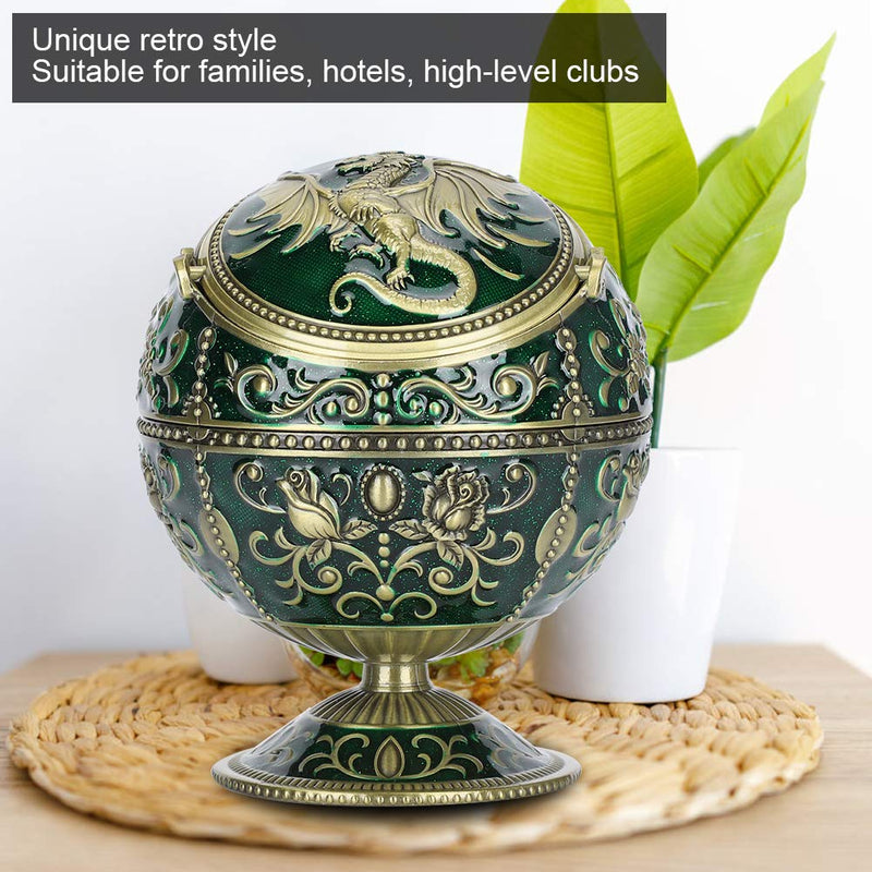 [Australia - AusPower] - Pssopp Vintage Ashtray Bronze Color Globe Shaped Fly Dragon Pattern Windproof Ash Tray with Lid for Home Office Tearoom Crafts Decoration Ornament 
