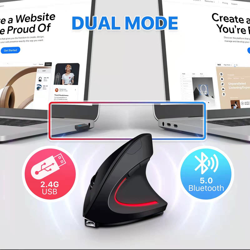 [Australia - AusPower] - Ergonomic Wireless Mouse Letaclanic Unique Rechargeable Optical Vertical Mouse, 2.4G 5.0 Bluetooth Mouse Ergonomic with 6 Buttons, 800/1200/1600 DPI Wireless Mouse for Laptop,Desktop,PC,MacBook Ergonomics Mouse 