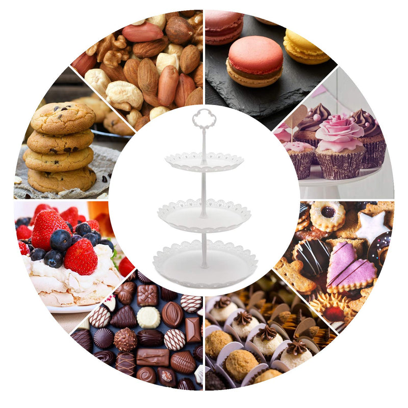 [Australia - AusPower] - 2 Pcs 3-Tier Cupcake Stand Fruit Plate Cakes for Wedding Home Birthday Tea Party Serving Platter(White) White 