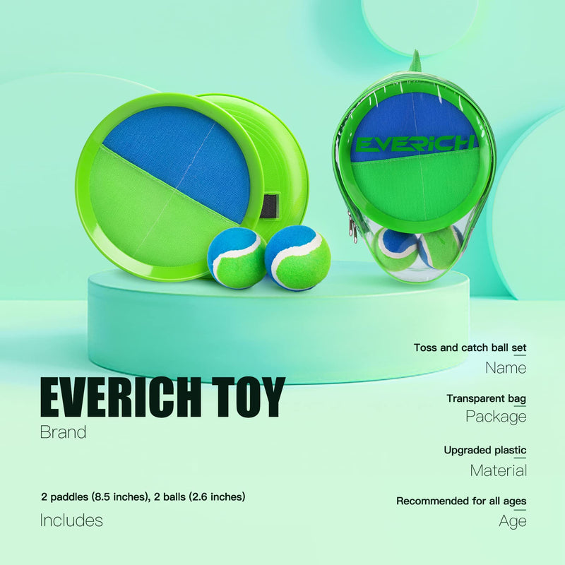 [Australia - AusPower] - EVERICH TOY Beach Toys Outside Toys for Kids Ages 4-8-Lawn Game Ball Catch Games Paddle Toss-Upgraded Version Outdoor Games Sand Toys for Kids/Family Boys and Girls Gifts(2 Rackets,2Balls,1 Bag) Blue+green 
