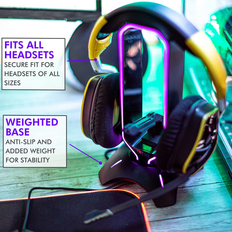 [Australia - AusPower] - Tilted Nation RGB Headset Stand and Gaming Headphone Stand for Desk Display with Mouse Bungee Cord Holder - Gaming Headset Holder with USB 3.0 Hub for Xbox, PS4, PC - Perfect Gaming Accessories Gift Black 