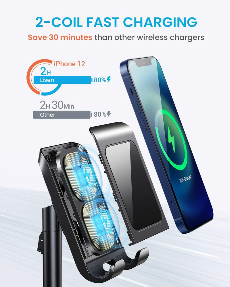 [Australia - AusPower] - iPhone Wireless Charger, [Angle&Height Adjustable] LISEN Cell Phone Wireless Charging Stand, 10/7.5W Fast Wireless Charger for iPhone 12/11/Pro/Max/X/XR/XS Max, Galaxy Samsung S20/S10/S9/S8 Black 