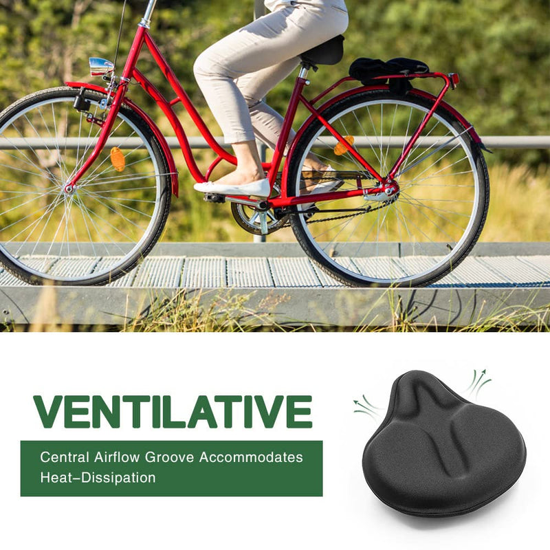 [Australia - AusPower] - ANZOME Exercise Bike Seat Cushion, Wide Foam & Extra Soft Gel Bike Seat Cushion for Women Men Everyone, Compatible with Cruiser, Stationary Bike, Exercise Bike, Fit Wide 8.5-10in(Rain Cover Included) Black Gel 