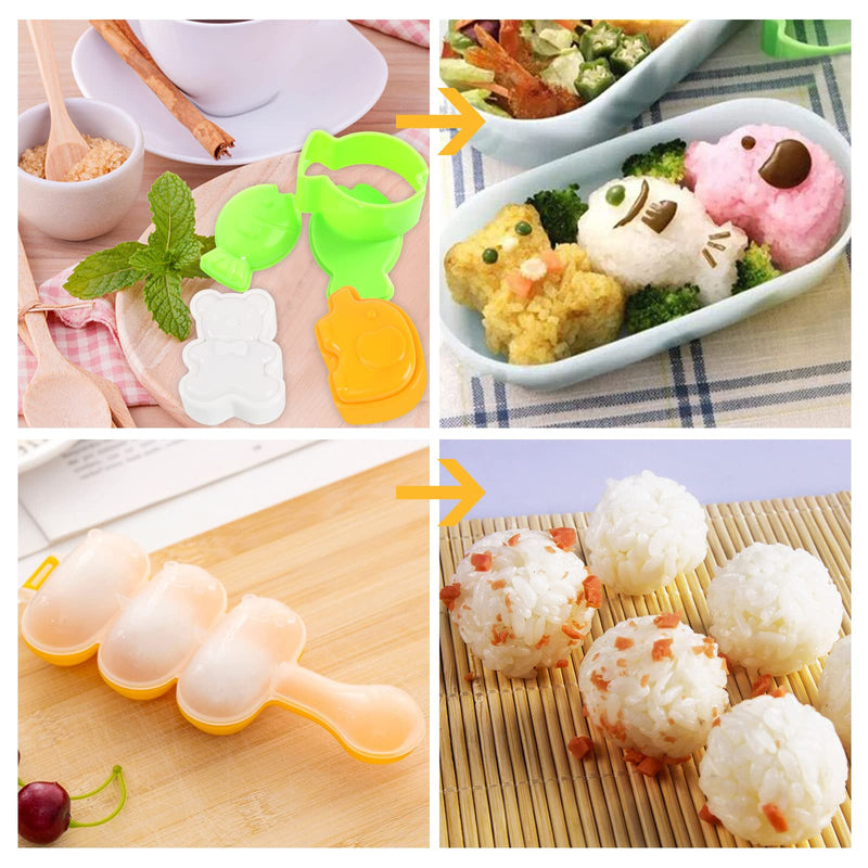 [Australia - AusPower] - 10Pcs Rice Ball Molds, Cartoon Cute Onigiri Mold DIY Sushi Molds, Rice Ball Mould Shaker Sushi Maker Tool, Animal Rice Decorating Mold, Triangle Rice Mold, Sushi Rice Molds for Kids Bento Onigiri Tool 